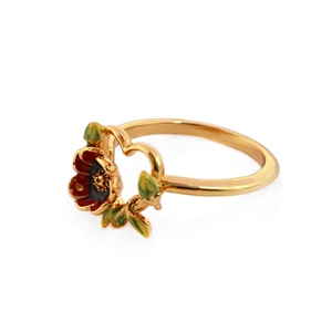 Heart shape Flower Enamel Gold plated Ring For Women Fashion Jewelry