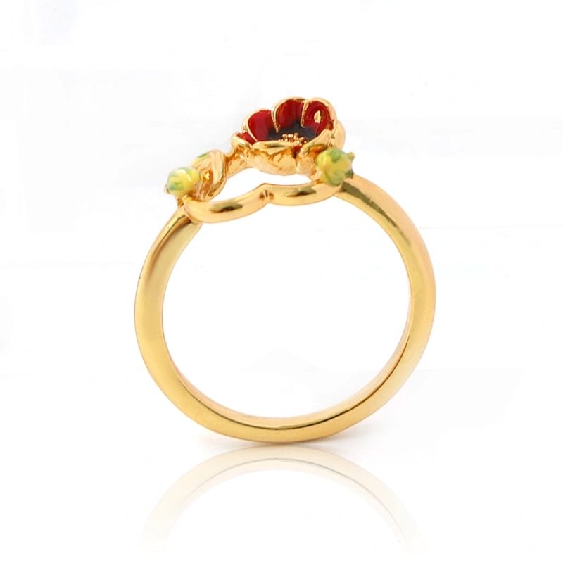 Heart shape Flower Enamel Gold plated Ring For Women Fashion Jewelry