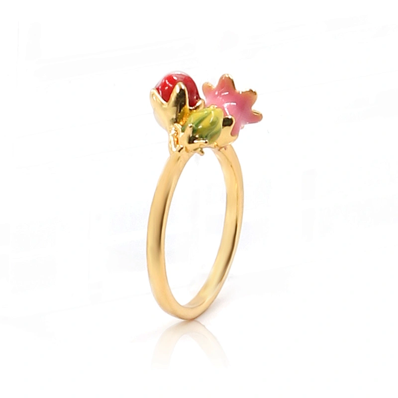Original Design flower seed enamel gold plated brass ring jewelry