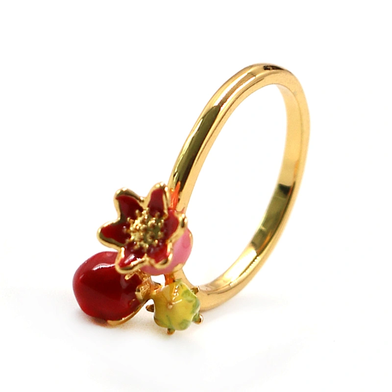 Original Design flower seed enamel gold plated brass ring jewelry