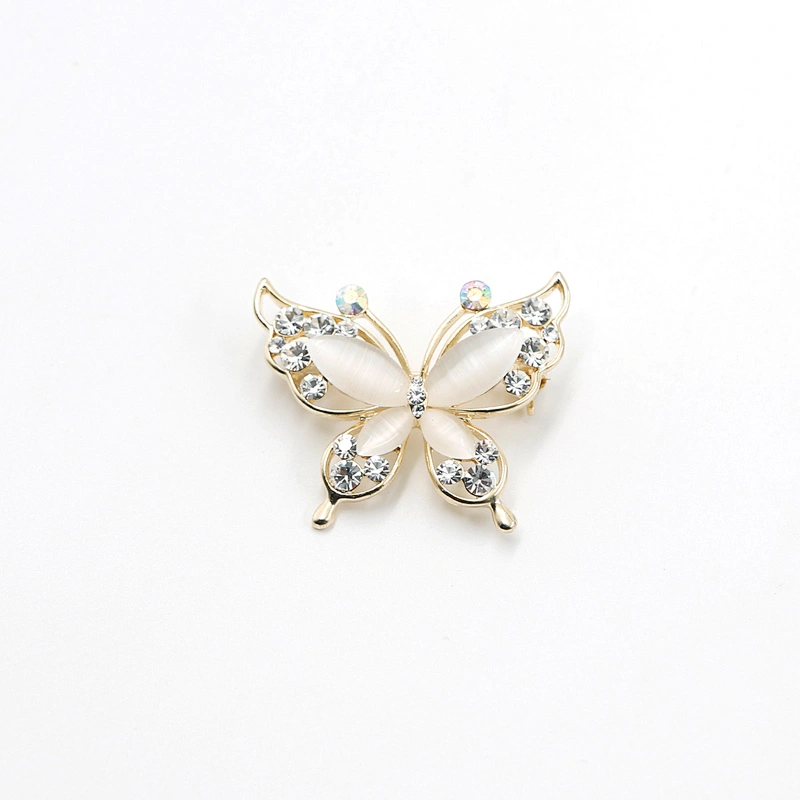 Delicate Butterfly Brooch with Opal and Crystal