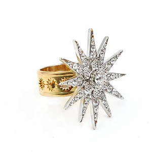 custom brass sun flower with crystals in multi plating ring