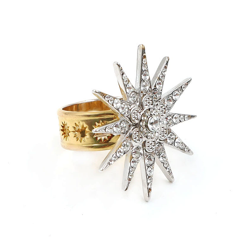 custom brass sun flower with crystals in multi plating ring