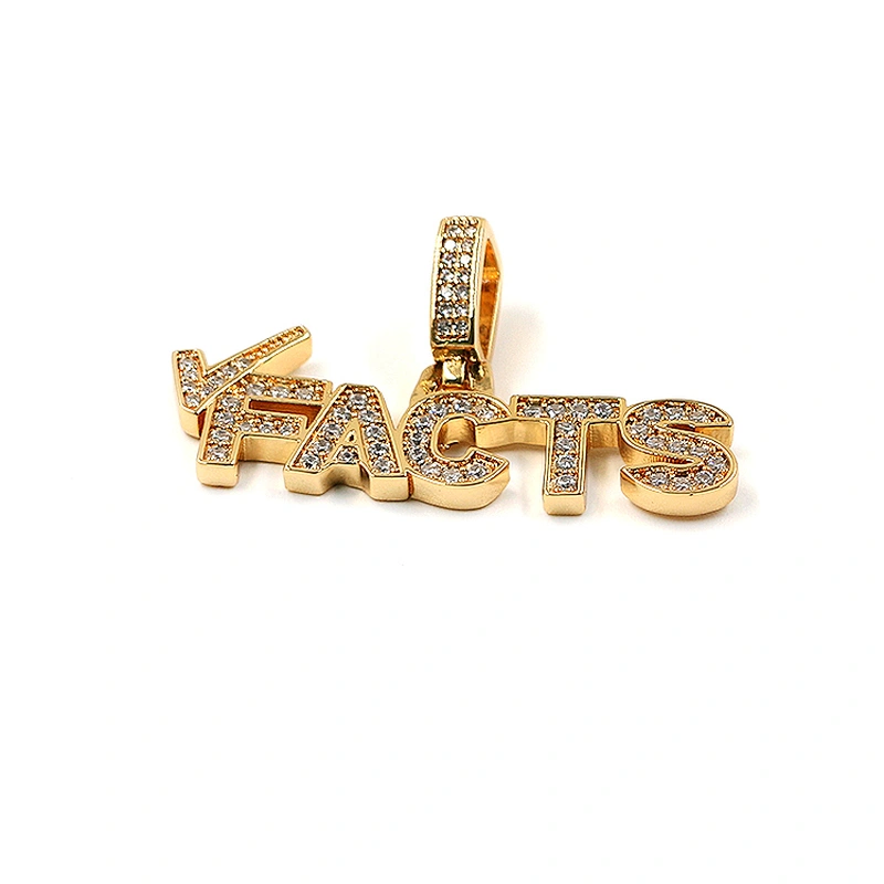 Hip hop custom Logo letter FACTS cubic zirconia gold plated pendant