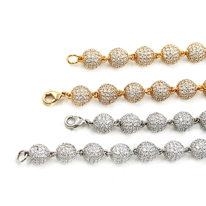 Hip-Hop Style High-Quality CZ Brass 10mm Real Gold Plated Bead Necklace