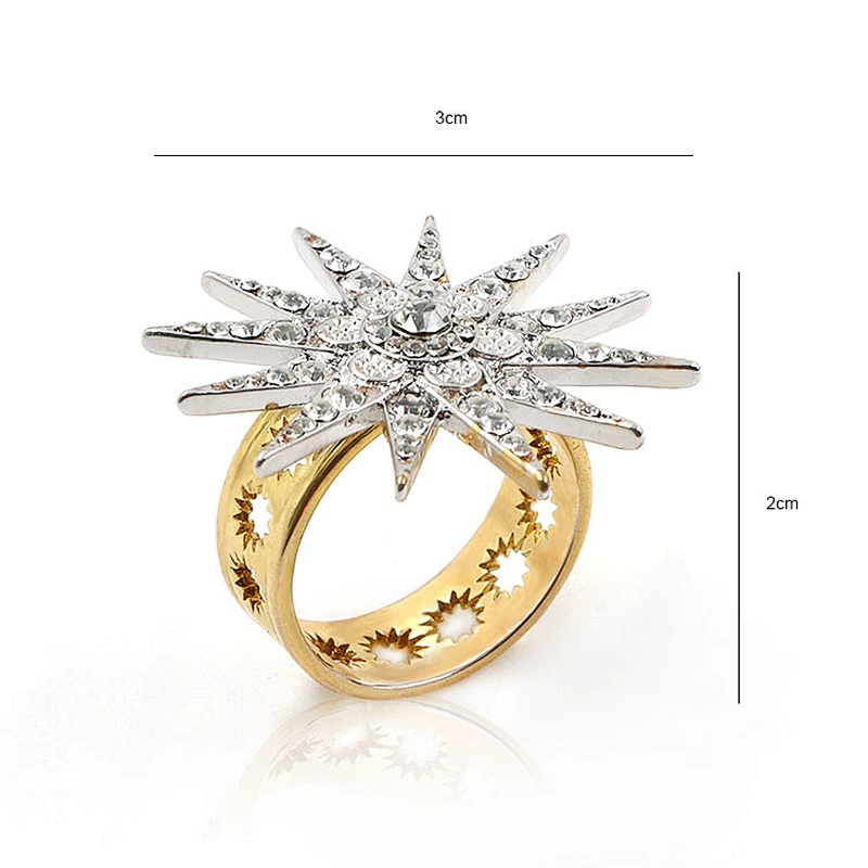 custom brass sun flower with crystals in multi plating ring