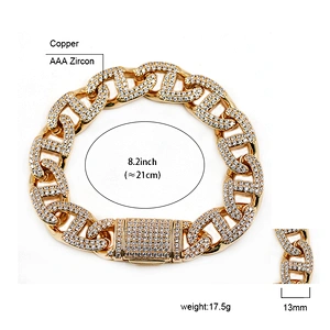 Hip-Hop Style Shiny CZ Brass With Gold Plated Bracelet