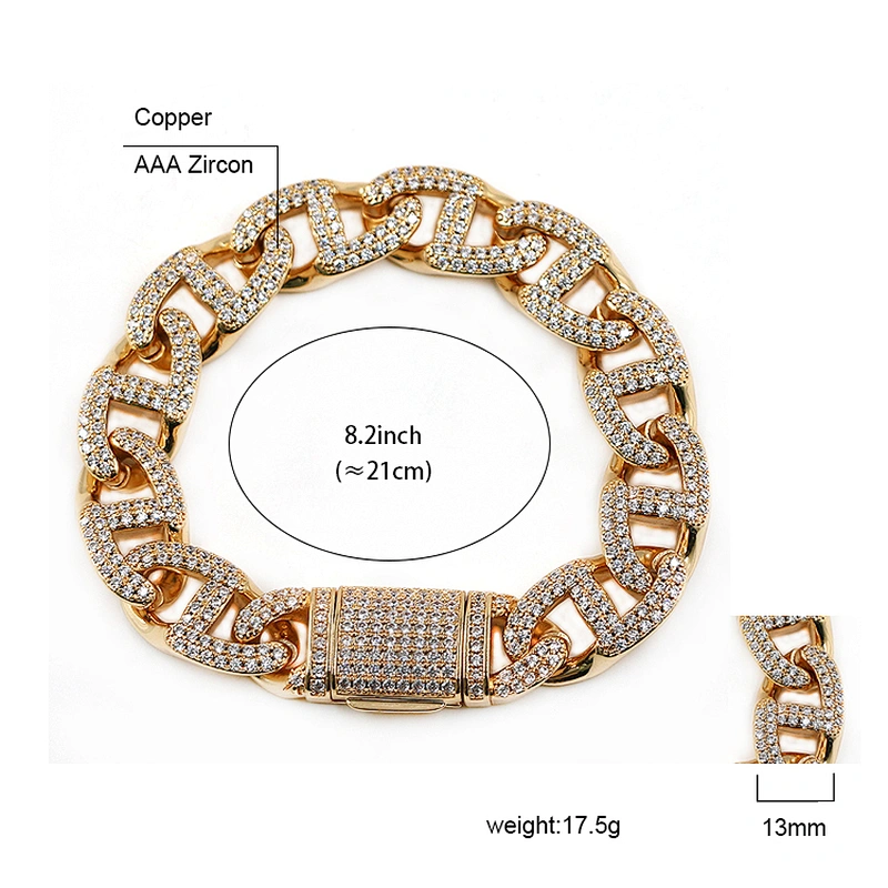 Hip-Hop Style Shiny CZ Brass With Gold Plated Bracelet