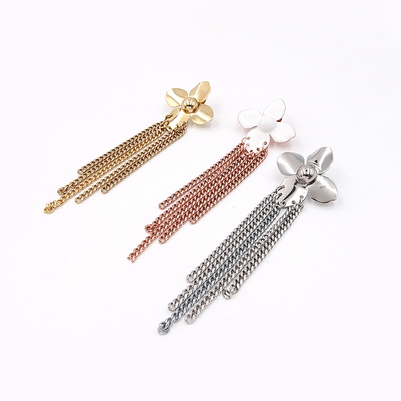 Brass Dangle Earrings 18K Gold Plated Enamel Flower Stud Stainless Steel Tassel Earring