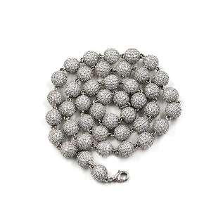 Hip-Hop Style High-Quality CZ Brass 10mm Real Gold Plated Bead Necklace