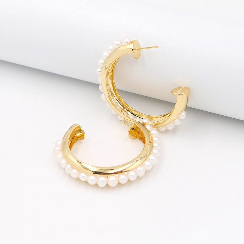 OEM Custom Hoop Pearl Earrings China Factory Jewelry Gold Plated