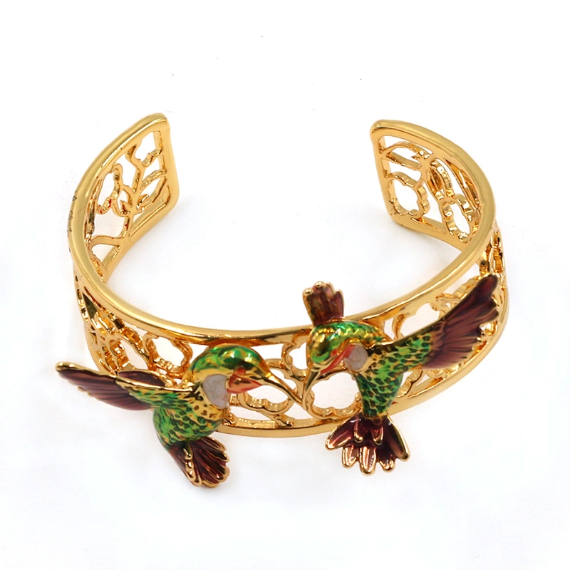 Custom Enamel Brass Bangle Bird Bracelet