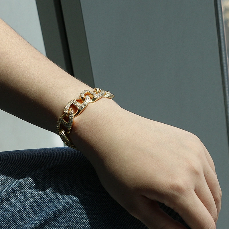 Hip-Hop Style Shiny CZ Brass With Gold Plated Bracelet