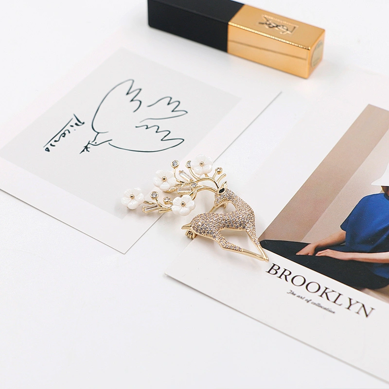 Delicate Deer Gold Plated Brass Brooch with Enamel