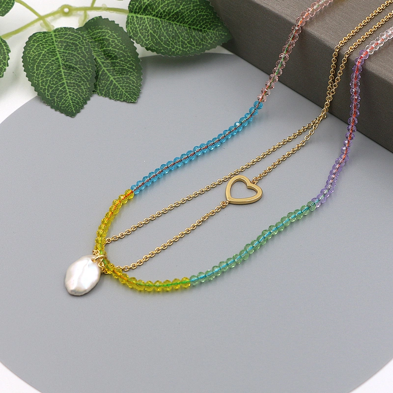 Popular Multi-Color Bead Pearl Heart Necklace