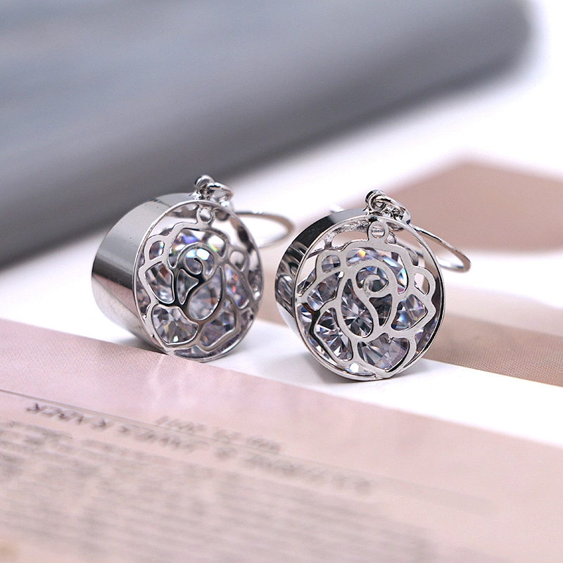 Korean Dangle Earrings Hollow Diamond CZ Silver Stud Bling Shiny Luxury Earring