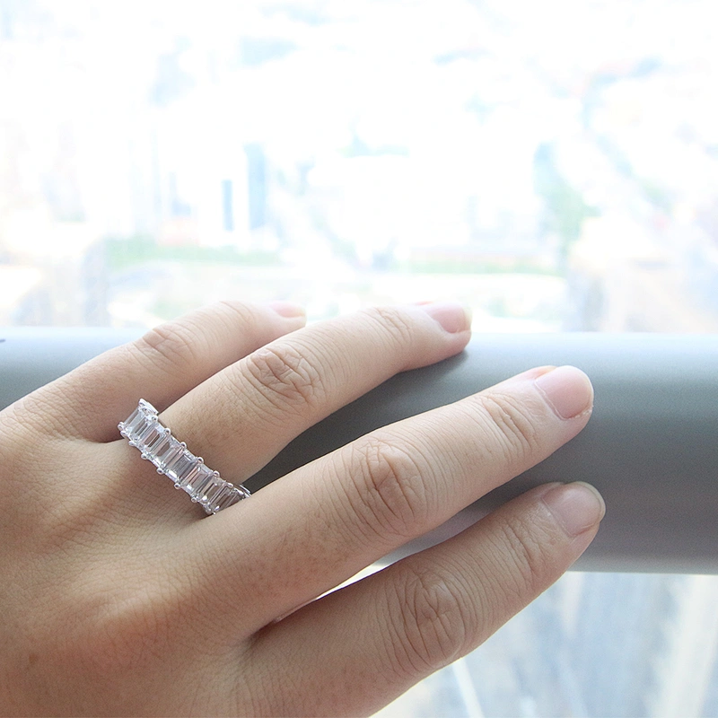 Trendy jewelry baguette clear zircon silver plating ring women engagement