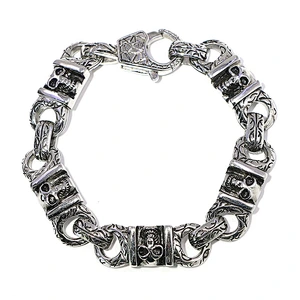 Black enamel stainless steel silver plated skull jewellery bracelet for men