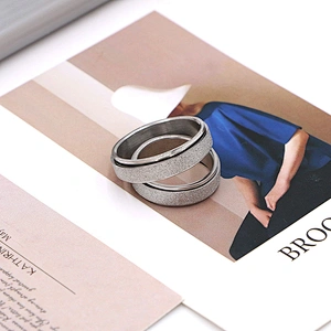 Custom silver plated matte stainless steel men anxiety ring