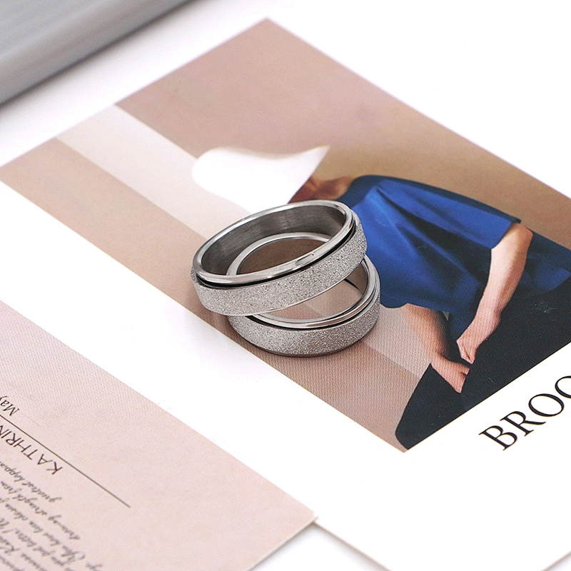 Custom silver plated matte stainless steel men anxiety ring
