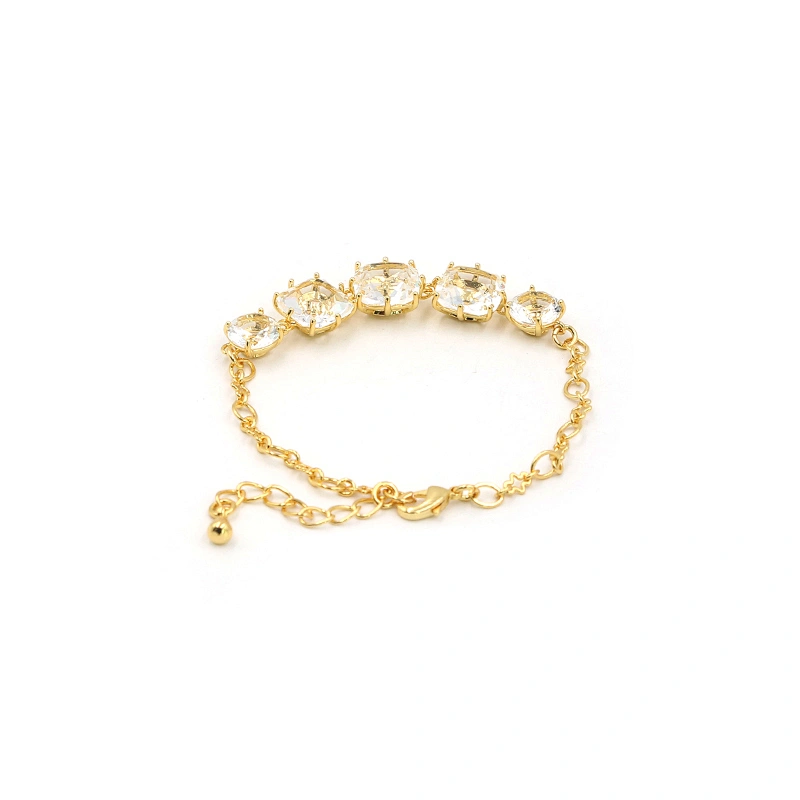 Trendy jewelry five yellow rectangle crystal adjustable gold plated chain bracelet