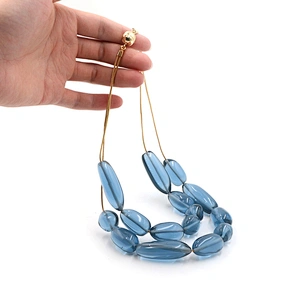 Fashion Blue Double Layers Resin Irregular Shape Necklace