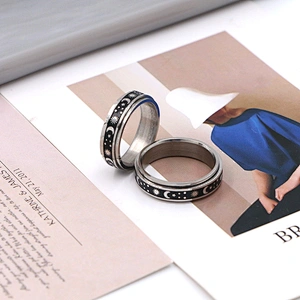 Fashion jewelry sun moon star silver plated black enamel stainless steel men anxiety ring