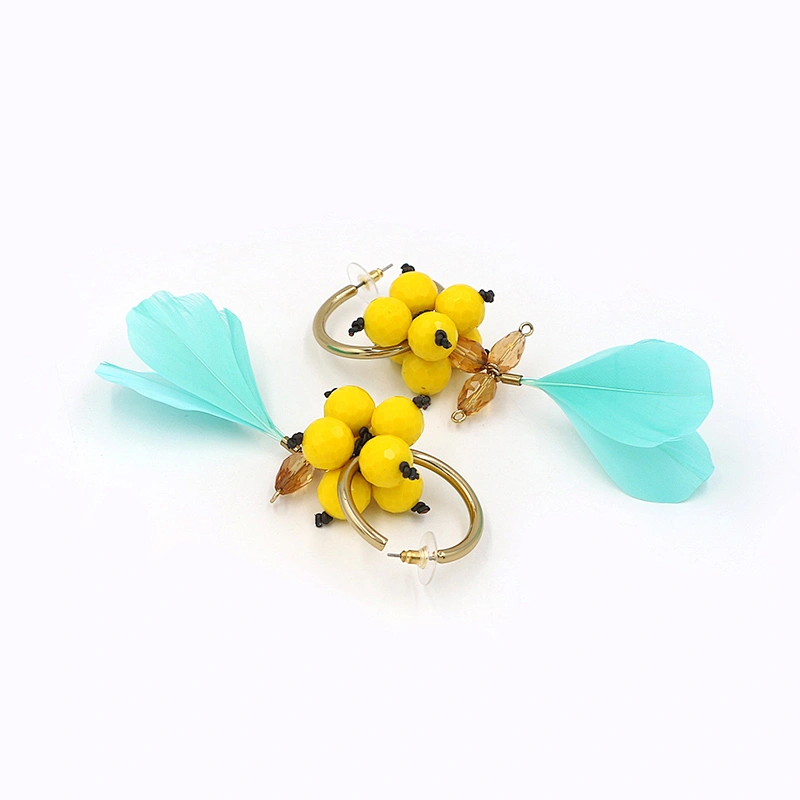 Bead Earrings Korean Fashion Dangle Bohe Jewelry Feather Statement Earrings Custom