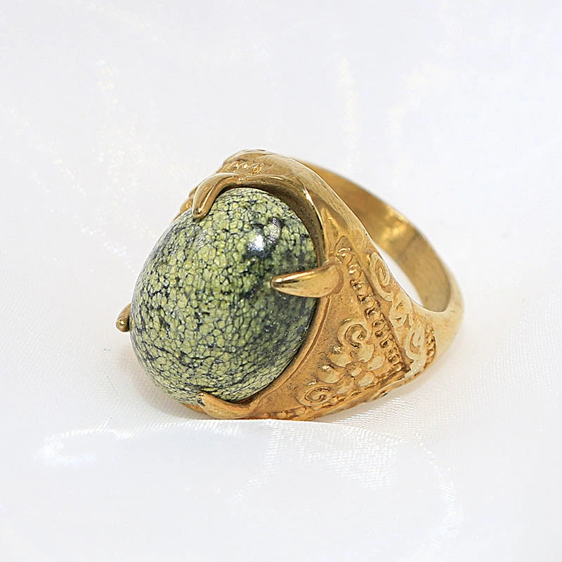 Vintage Style Natural Semi stone Chunky Statement Stainless Steel 18k Gold Plating Ring