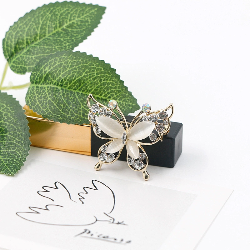 Delicate Butterfly Brooch with Opal and Crystal