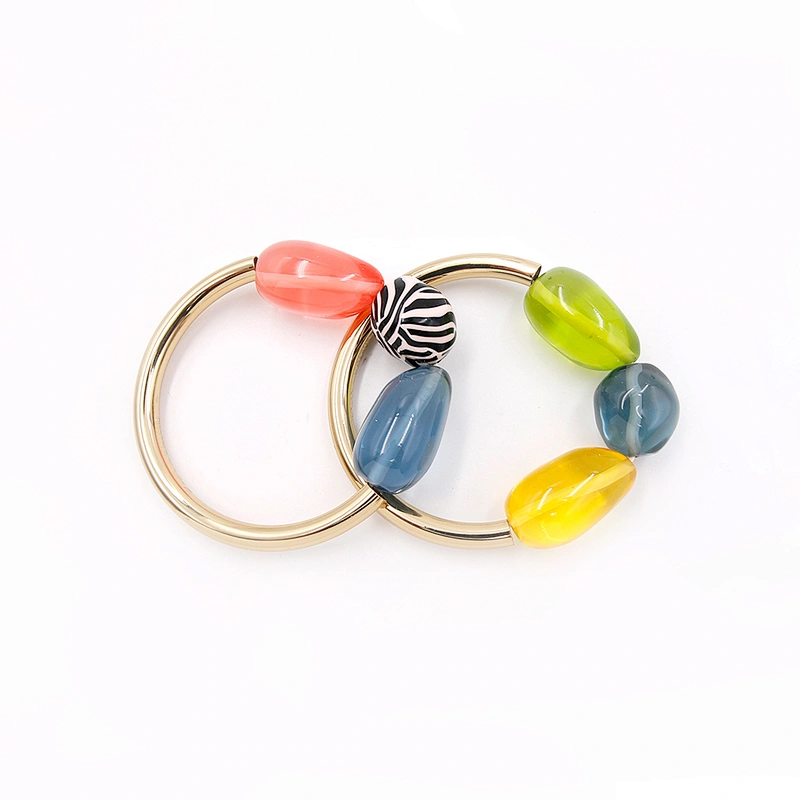 Fashion multi color resin stone gold plated brass bangle for women