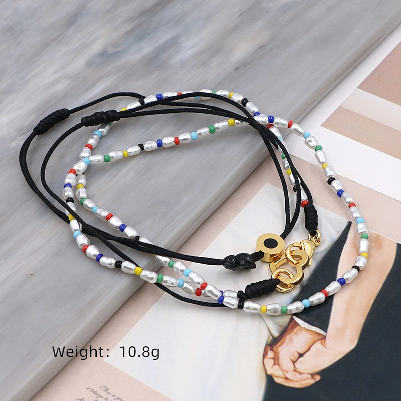 Multilayer Pearl Bead Black Cord Chain