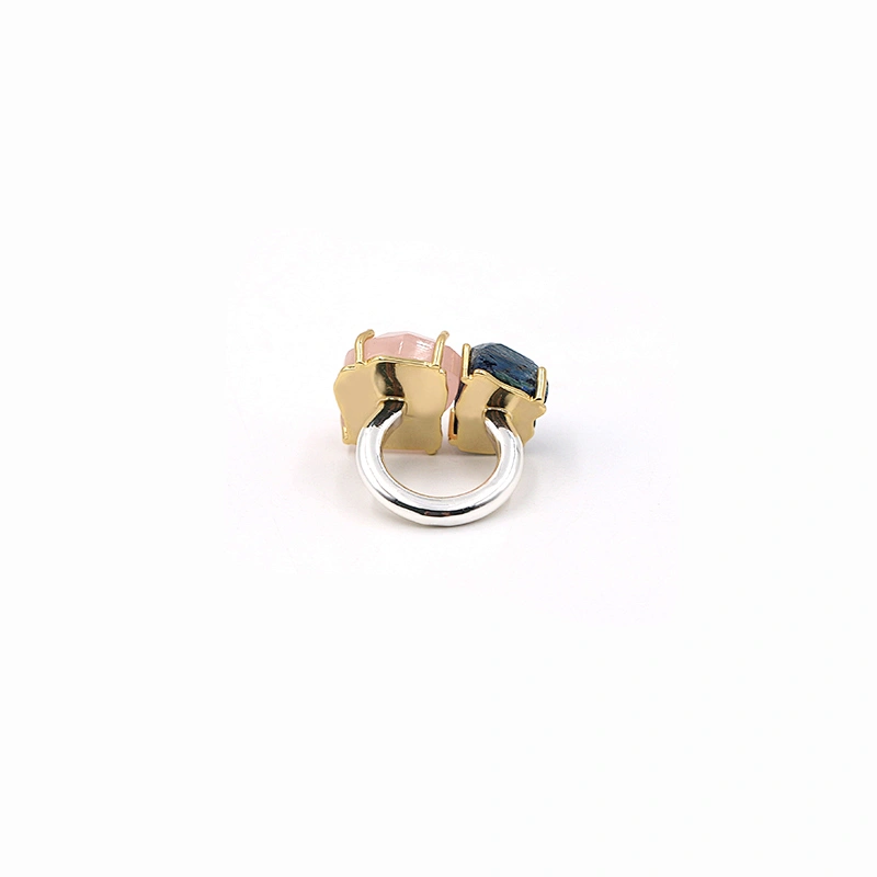 Natural stone gemstones pink quartz silver plating ring fashion jewelry