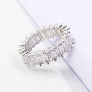 Trendy jewelry baguette clear zircon silver plating ring women engagement