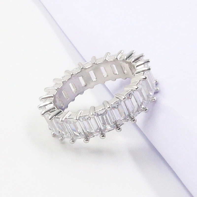 Trendy jewelry baguette clear zircon silver plating ring women engagement