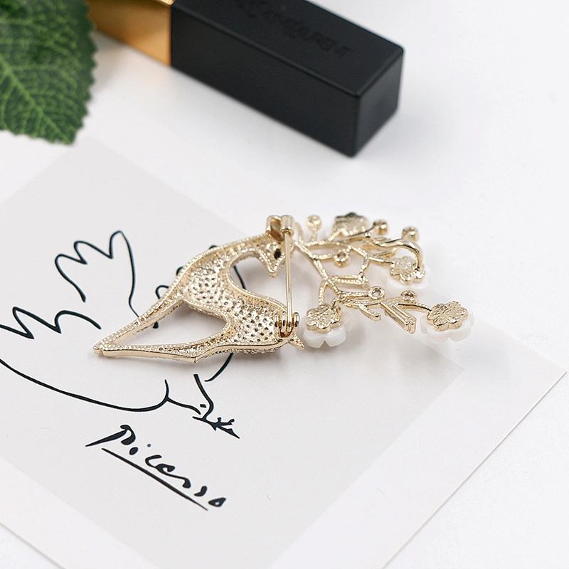 Delicate Deer Gold Plated Brass Brooch with Enamel