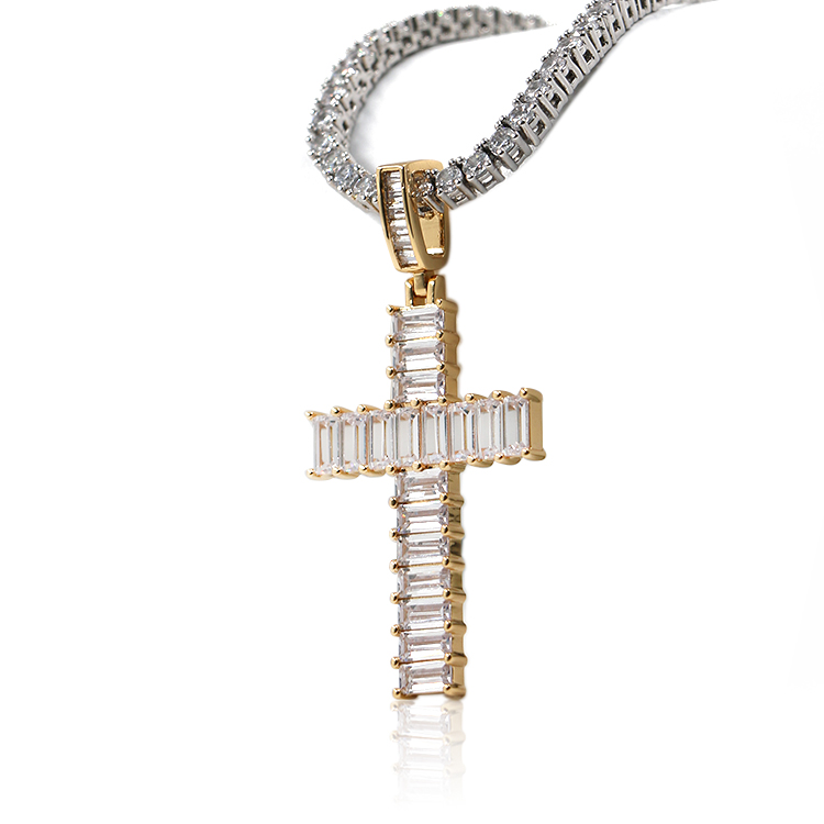 Hip hop rectangle pave cubic zirconia cross shape pendant