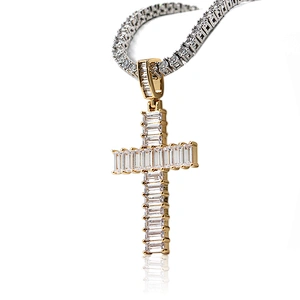 Hip hop rectangle pave cubic zirconia cross shape pendant