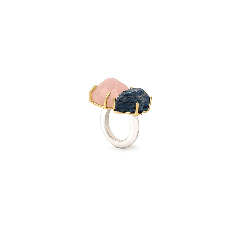 Natural stone gemstones pink quartz silver plating ring fashion jewelry