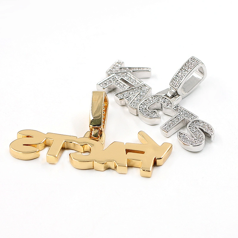 Hip hop custom Logo letter FACTS cubic zirconia gold plated pendant
