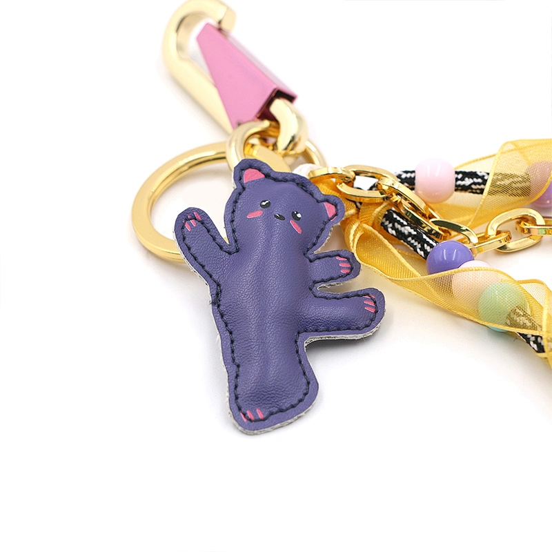 Fashion Design Key Ring with Colorful cord and Bear by Handmade