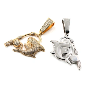 Hip hop streetwear high quality ice out zirconia shark pendant