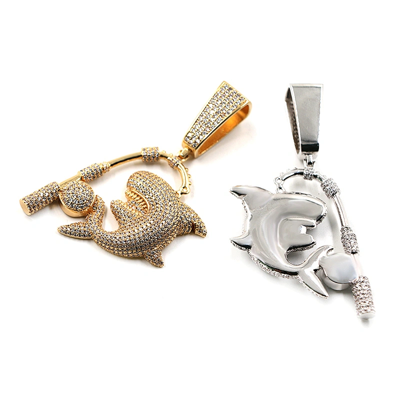 Hip hop streetwear high quality ice out zirconia shark pendant