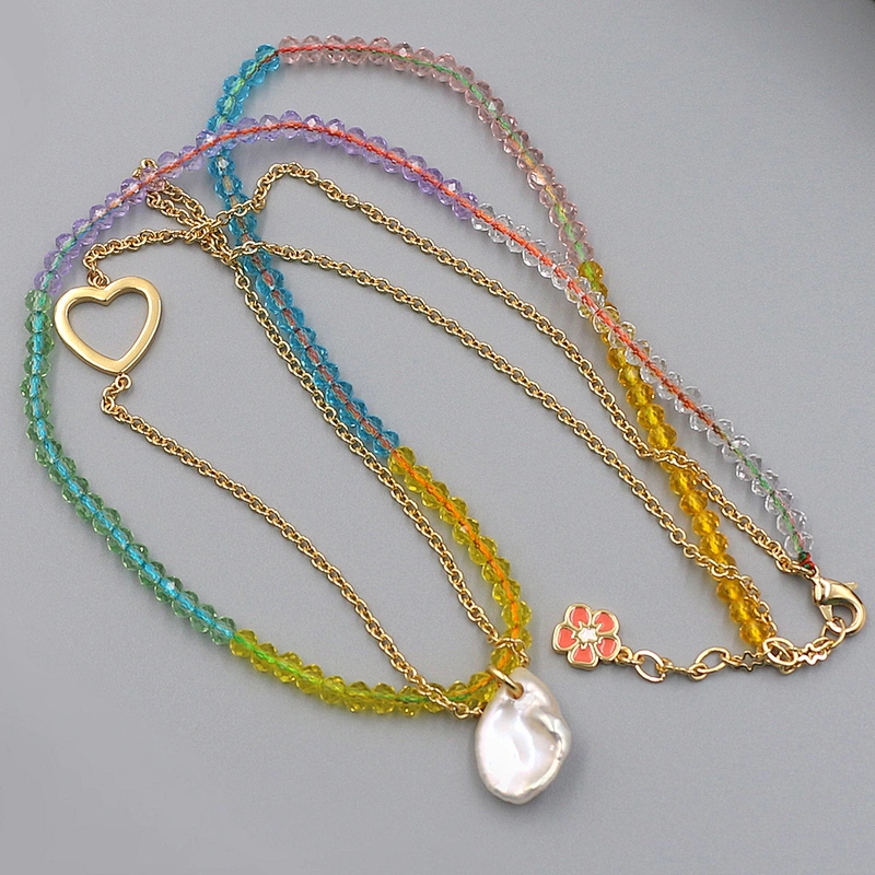Popular Multi-Color Bead Pearl Heart Necklace