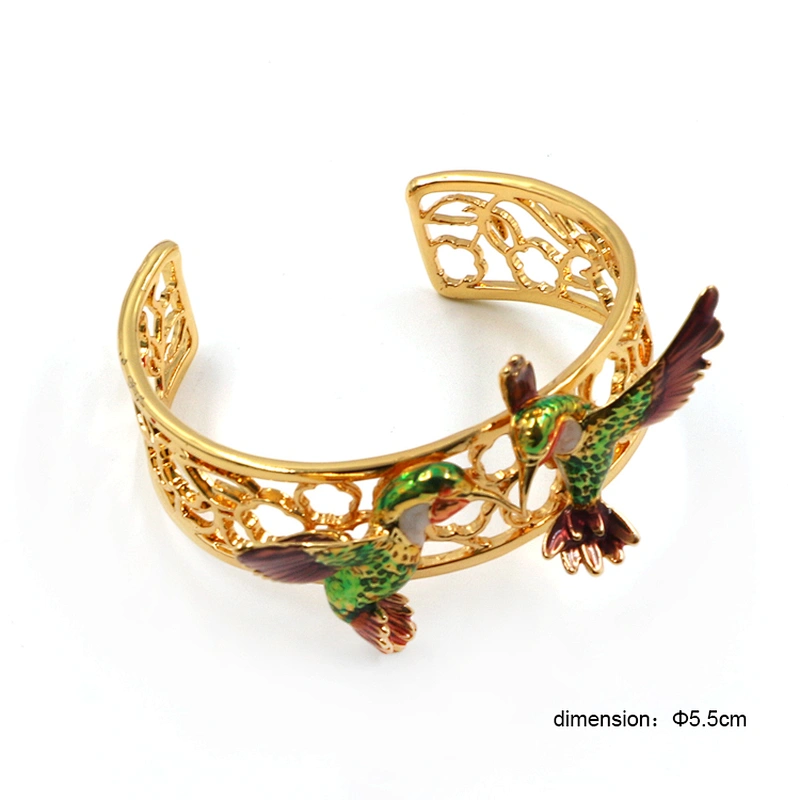 Custom Enamel Brass Bangle Bird Bracelet