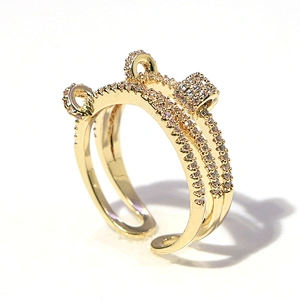 Hip hop luxury style iced out zircon diamond multi layer gold plated open ring