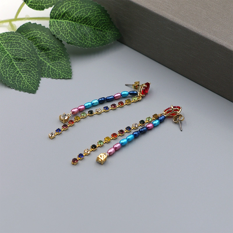 Fashion Custom Earrings Long Dangle CZ Rhinestone Pearl Earring China Wholesale