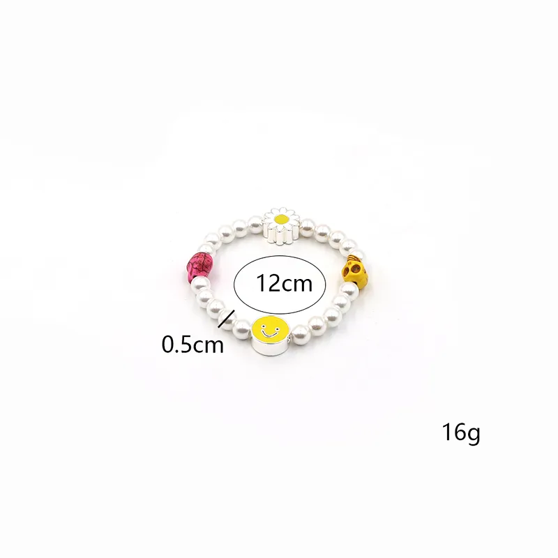 Fashion pearl enamel smile face flower skull cute charm bracelet for girl