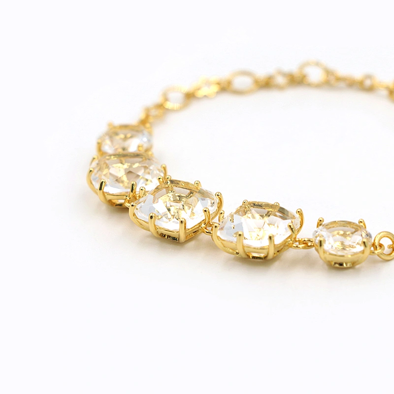 Trendy jewelry five yellow rectangle crystal adjustable gold plated chain bracelet