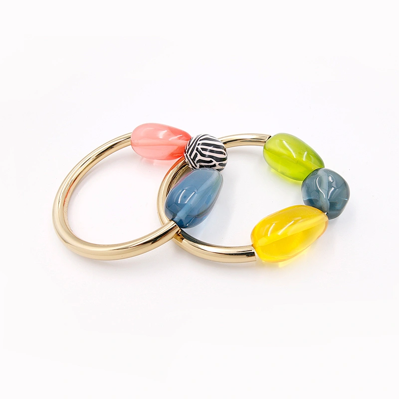 Fashion multi color resin stone gold plated brass bangle for women